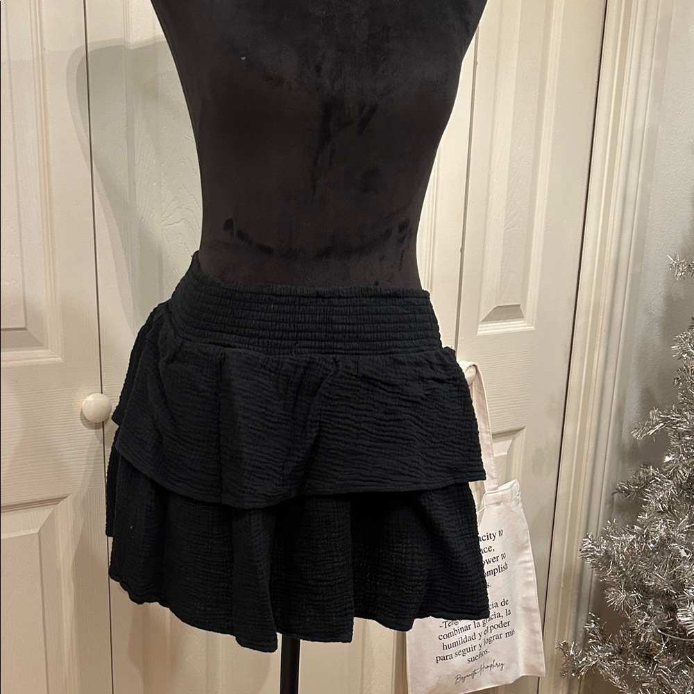 Crepe Preppy Black Tiered Skirt